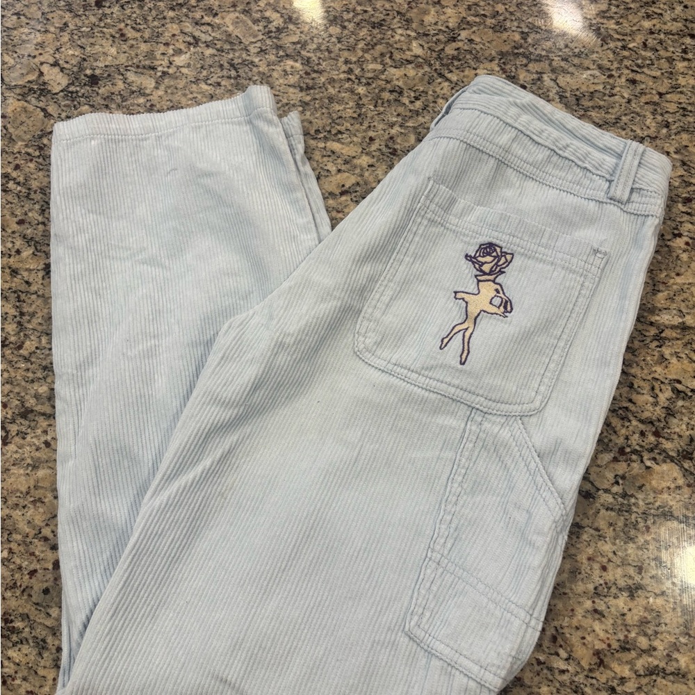 Coney Island Picnic Avant Gardener Corduroy Carpenter Pants in Celestial Blue.